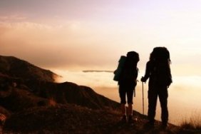Hiking over ridge